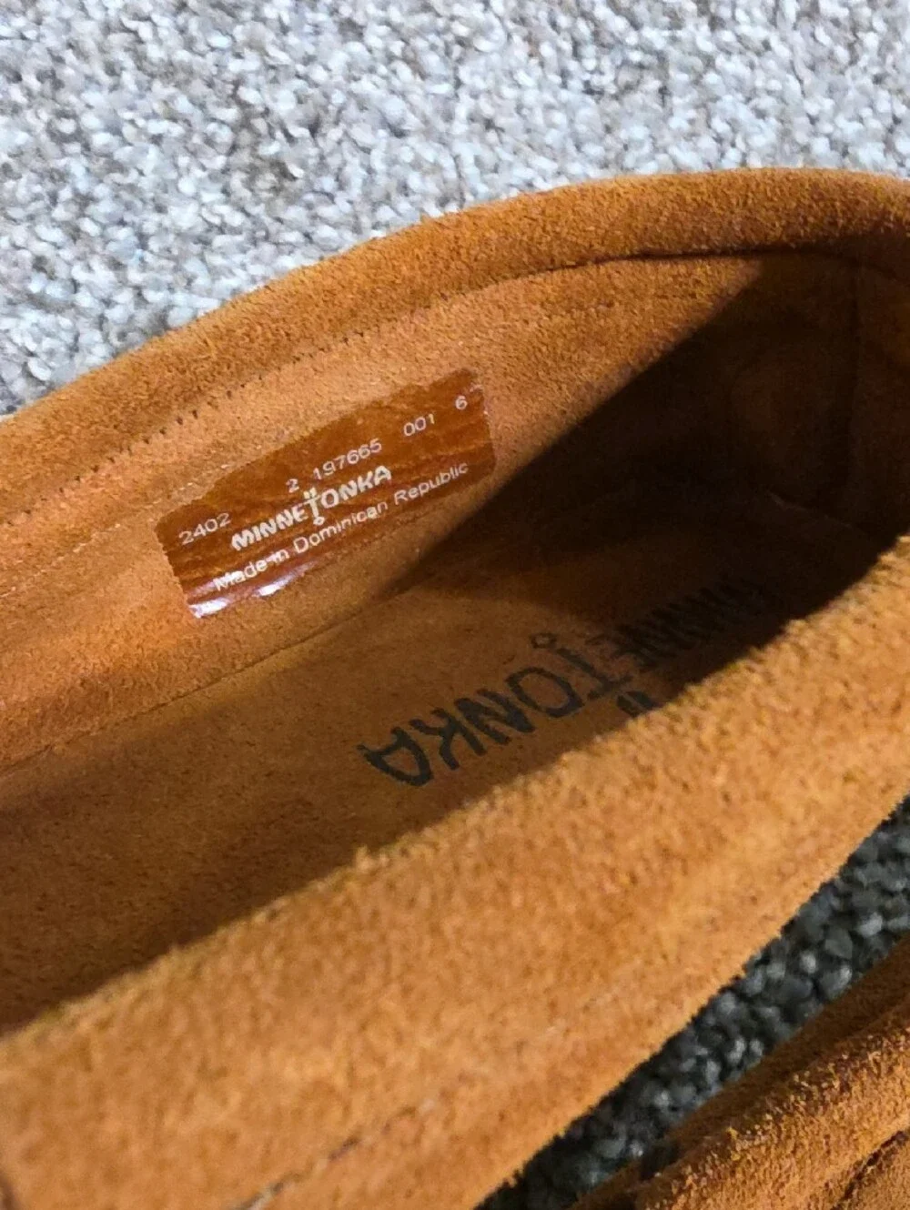 Minnetonka Kids Suede Moccasins in Chestnut 2